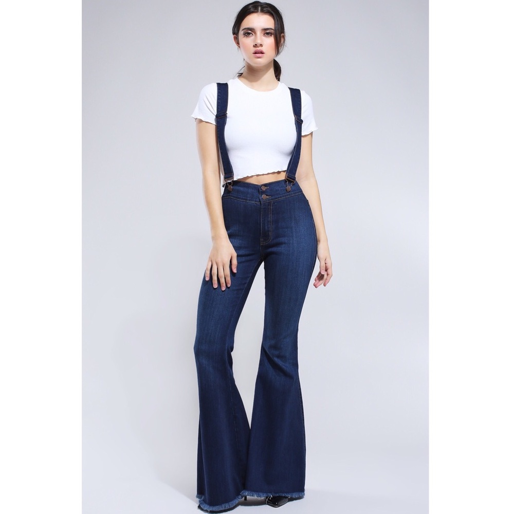 High Waist Flare Pants with Suspender